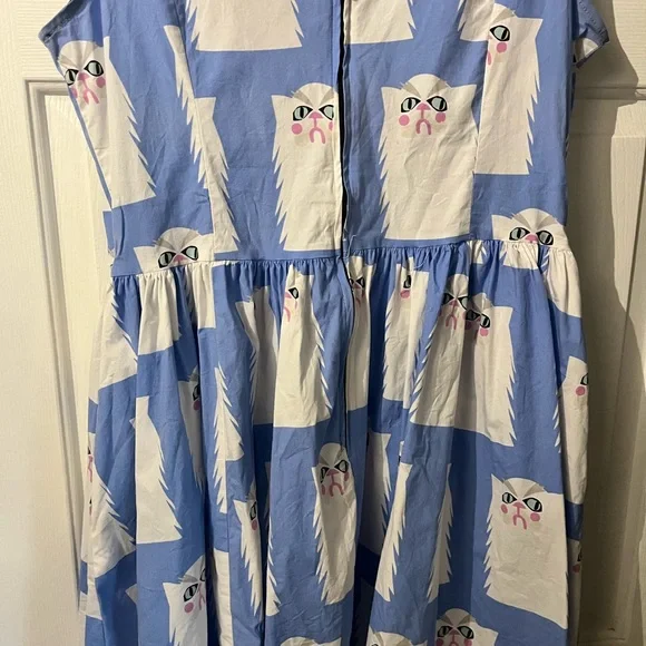 Nooworks Blue and White Cat Print Dress - Picture 3 of 3